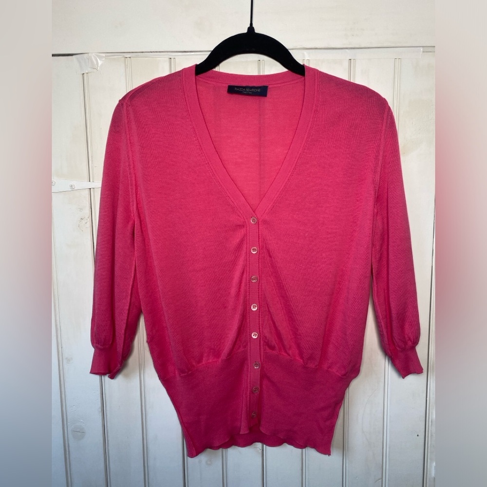 Piazza Sempione 100% Cotton Pink Cardigan Short Sleeve IT 44 US 8